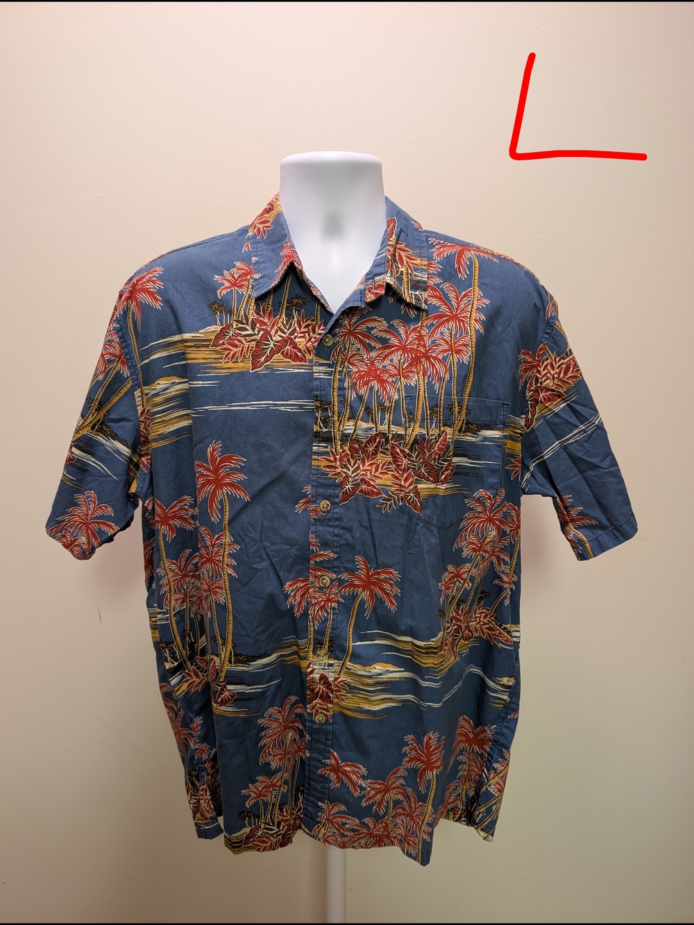 Men's Blue Tropical Palm Short-Sleeve Shirt